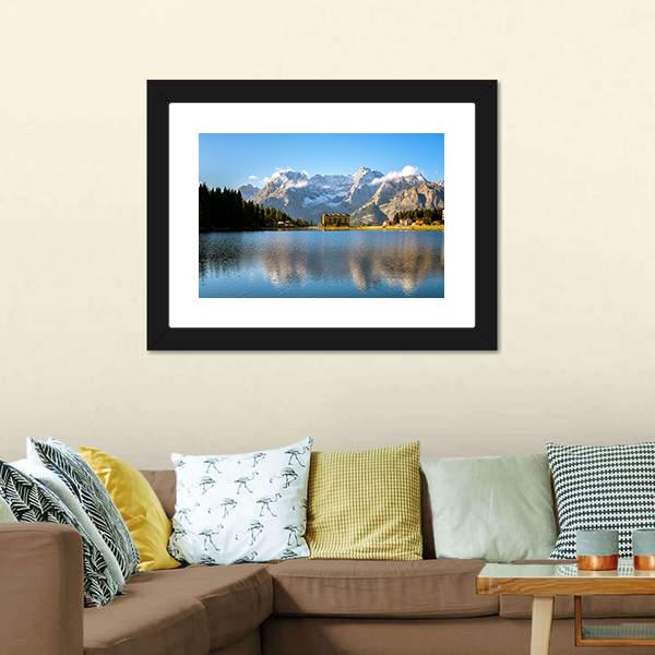 Lake Misurina With Dolomites Canvas Wall Art-3 Horizontal-Gallery Wrap-25" x 16"-Tiaracle