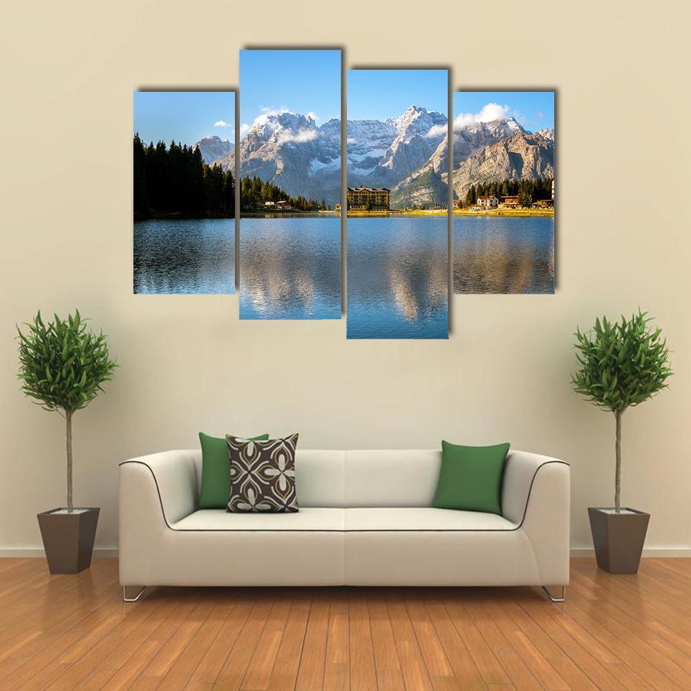 Lake Misurina With Dolomites Canvas Wall Art-4 Pop-Gallery Wrap-50" x 32"-Tiaracle
