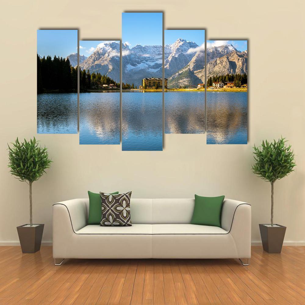Lake Misurina With Dolomites Canvas Wall Art-5 Pop-Gallery Wrap-47" x 32"-Tiaracle
