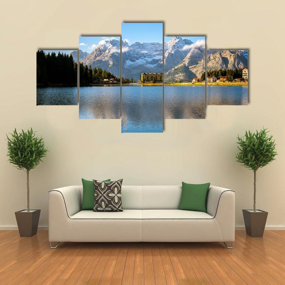 Lake Misurina With Dolomites Canvas Wall Art-5 Star-Gallery Wrap-62" x 32"-Tiaracle