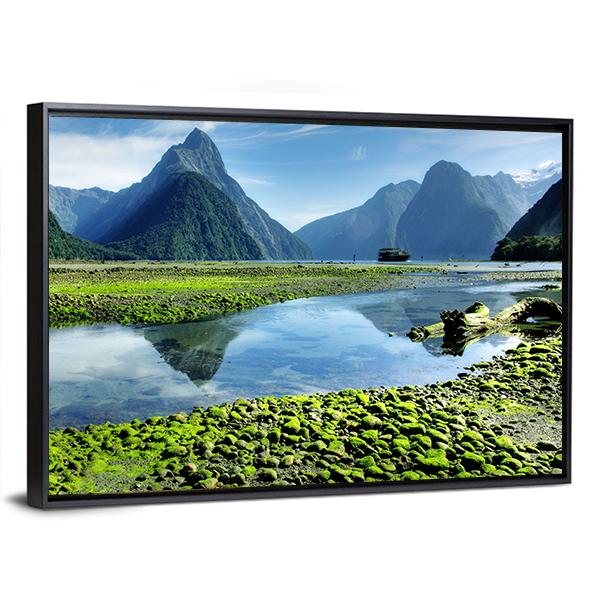 Lake & Mitre Peak Canvas Wall Art-3 Horizontal-Gallery Wrap-25" x 16"-Tiaracle