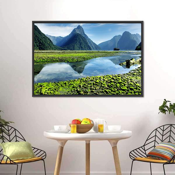 Lake & Mitre Peak Canvas Wall Art-3 Horizontal-Gallery Wrap-25" x 16"-Tiaracle