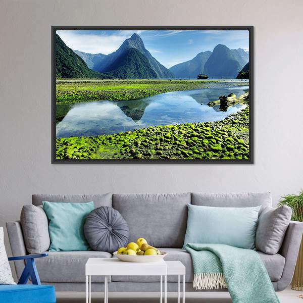 Lake & Mitre Peak Canvas Wall Art-3 Horizontal-Gallery Wrap-25" x 16"-Tiaracle