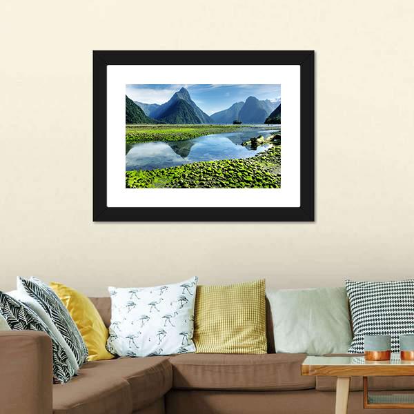 Lake & Mitre Peak Canvas Wall Art-3 Horizontal-Gallery Wrap-25" x 16"-Tiaracle