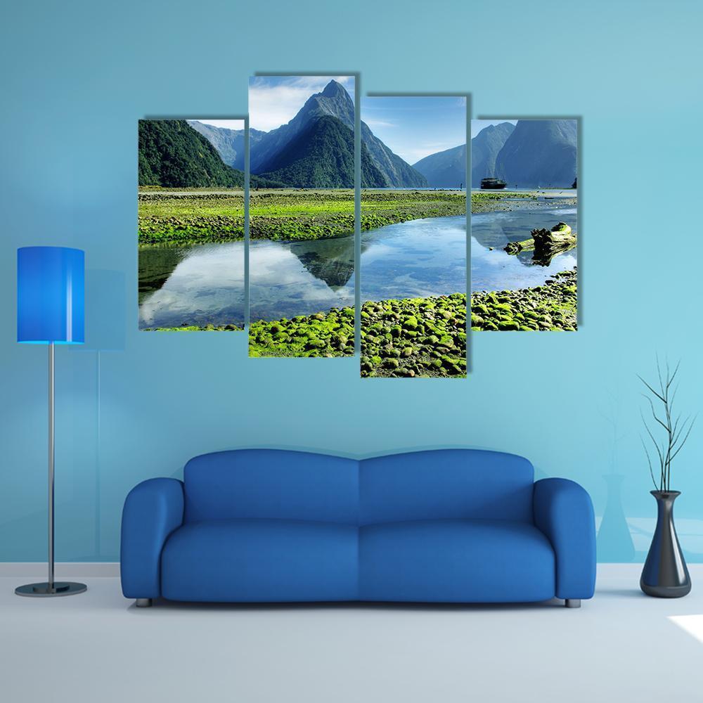 Lake & Mitre Peak Canvas Wall Art-4 Pop-Gallery Wrap-50" x 32"-Tiaracle