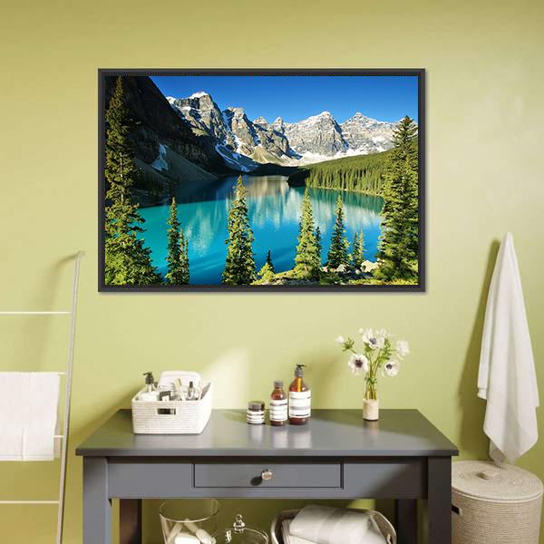 Lake Moraine Canvas Wall Art-1 Piece-Floating Frame-24" x 16"-Tiaracle