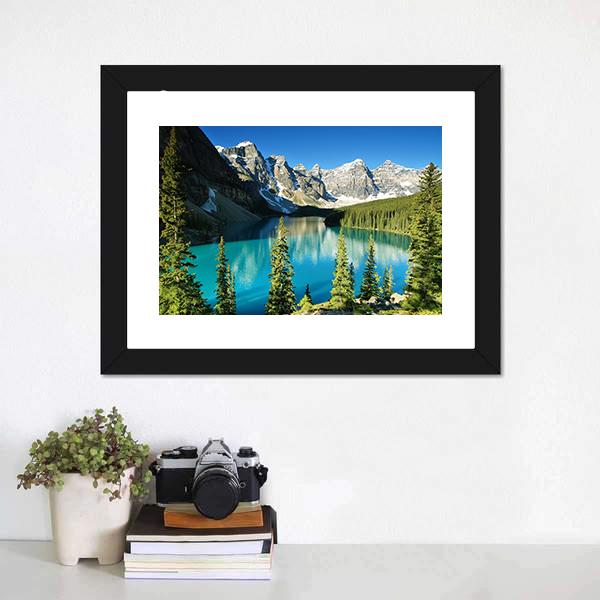 Lake Moraine Canvas Wall Art-1 Piece-Framed Print-20" x 16"-Tiaracle