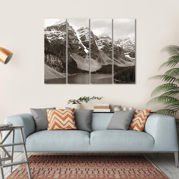 Lake Moraine In Canada Mountain Canvas Wall Art-4 Horizontal-Gallery Wrap-34" x 24"-Tiaracle