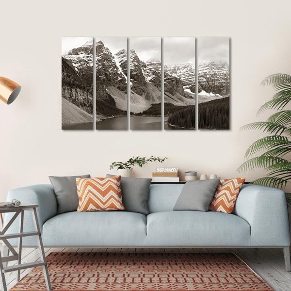 Lake Moraine In Canada Mountain Canvas Wall Art-5 Horizontal-Gallery Wrap-22" x 12"-Tiaracle