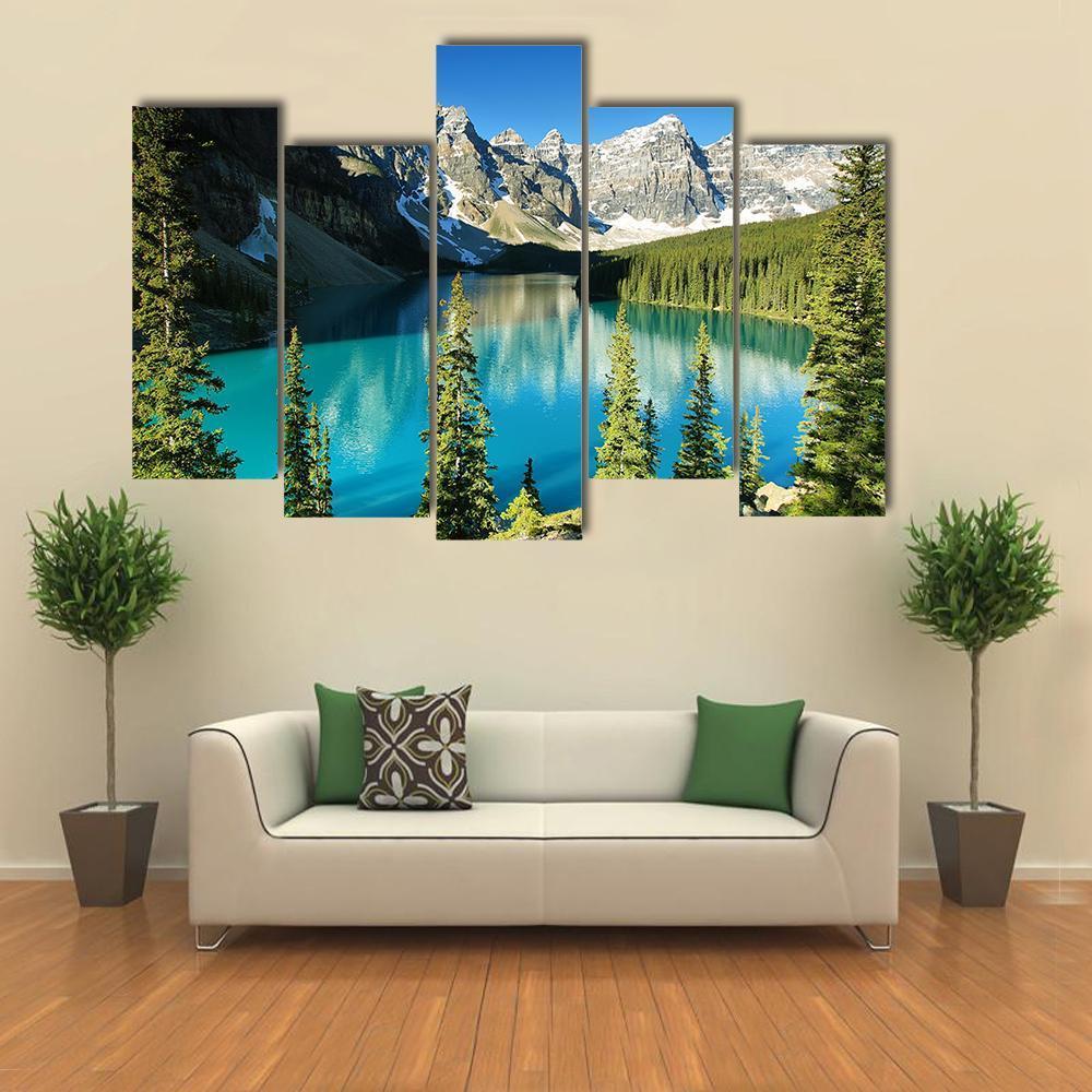 Lake Moraine Canvas Wall Art-5 Pop-Gallery Wrap-47" x 32"-Tiaracle