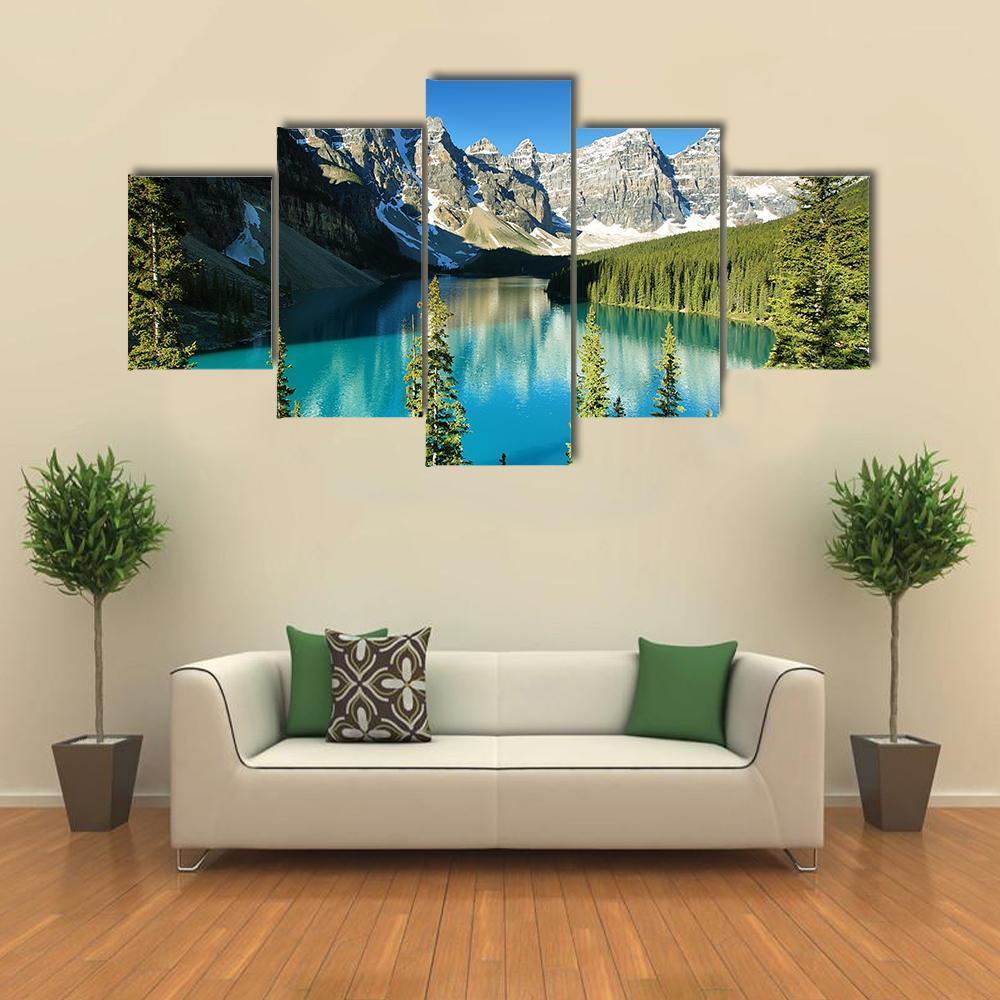 Lake Moraine Canvas Wall Art-5 Star-Gallery Wrap-62" x 32"-Tiaracle