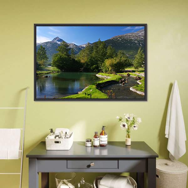 Lake & Mountains Alaska Canvas Wall Art-1 Piece-Floating Frame-24" x 16"-Tiaracle