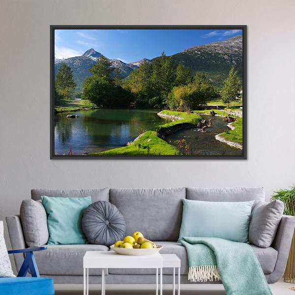 Lake &amp; Mountains Alaska Canvas Wall Art-3 Horizontal-Gallery Wrap-25" x 16"-Tiaracle