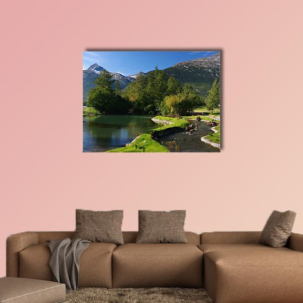 Lake &amp; Mountains Alaska Canvas Wall Art-1 Piece-Gallery Wrap-48" x 32"-Tiaracle