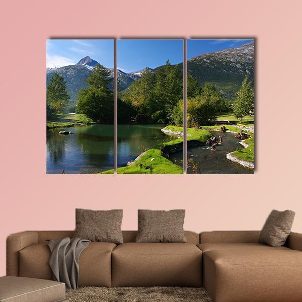 Lake &amp; Mountains Alaska Canvas Wall Art-3 Horizontal-Gallery Wrap-37" x 24"-Tiaracle