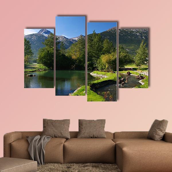 Lake & Mountains Alaska Canvas Wall Art-4 Pop-Gallery Wrap-50" x 32"-Tiaracle