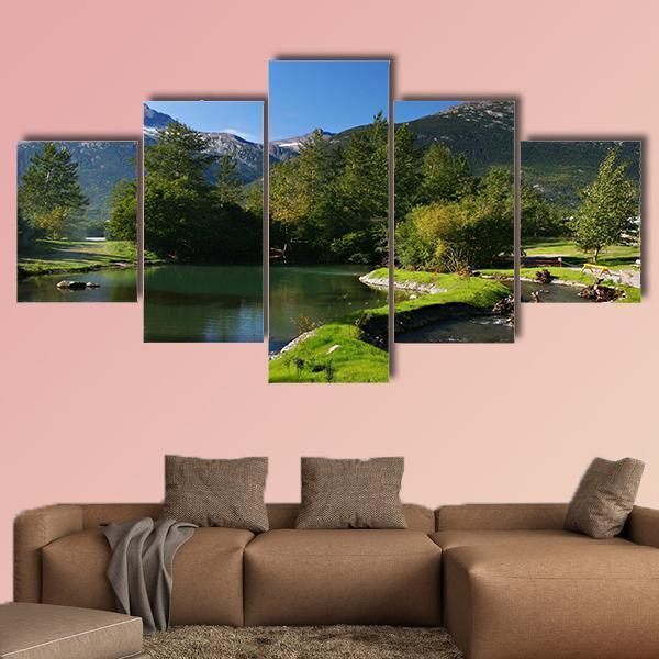 Lake &amp; Mountains Alaska Canvas Wall Art-5 Star-Gallery Wrap-62" x 32"-Tiaracle