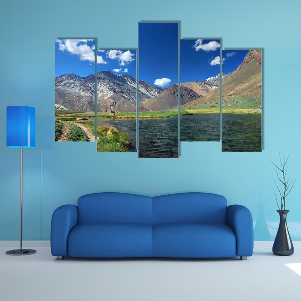 Lake & Mountains Landscape Argentina Canvas Wall Art-5 Pop-Gallery Wrap-47" x 32"-Tiaracle