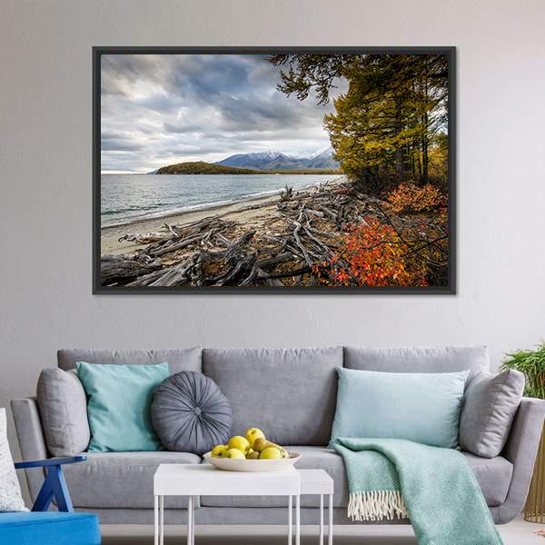 Lake & Mountains Of Siberia Canvas Wall Art-3 Horizontal-Gallery Wrap-25" x 16"-Tiaracle