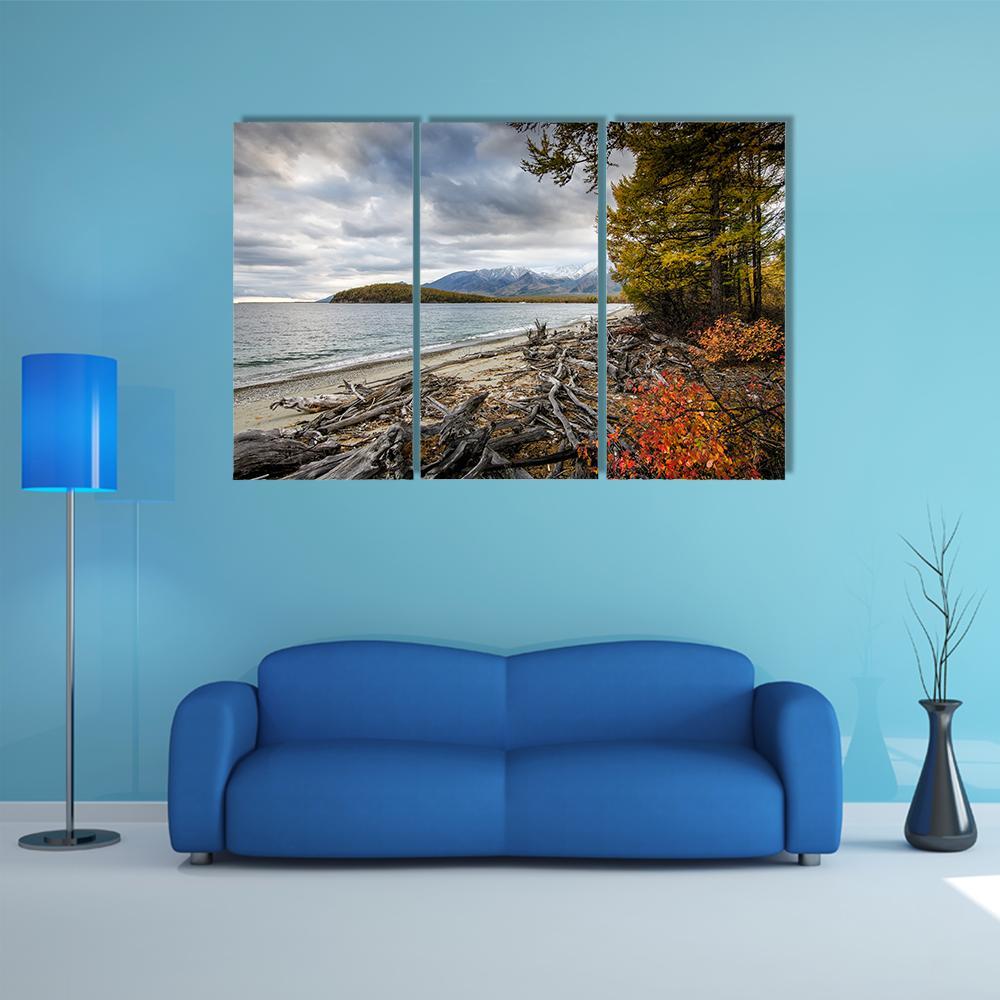 Lake &amp; Mountains Of Siberia Canvas Wall Art-3 Horizontal-Gallery Wrap-37" x 24"-Tiaracle