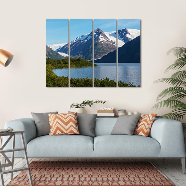 Lake Near Alaska Mountains Canvas Wall Art-4 Horizontal-Gallery Wrap-34" x 24"-Tiaracle