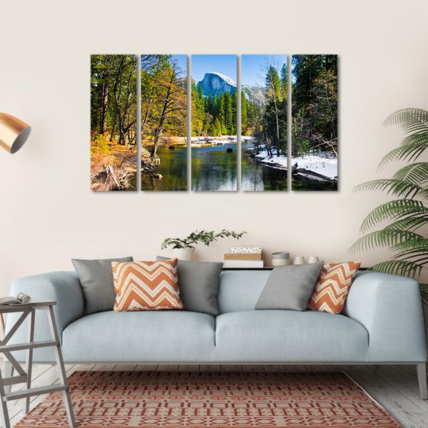 Lake Near Half Dome Rock Canvas Wall Art-5 Horizontal-Gallery Wrap-22" x 12"-Tiaracle