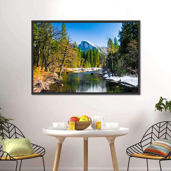 Lake Near Half Dome Rock Canvas Wall Art-3 Horizontal-Gallery Wrap-25" x 16"-Tiaracle