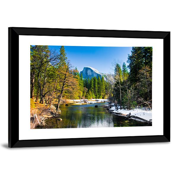 Lake Near Half Dome Rock Canvas Wall Art-3 Horizontal-Gallery Wrap-25" x 16"-Tiaracle