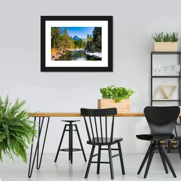 Lake Near Half Dome Rock Canvas Wall Art-3 Horizontal-Gallery Wrap-25" x 16"-Tiaracle