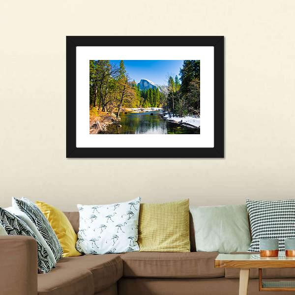 Lake Near Half Dome Rock Canvas Wall Art-3 Horizontal-Gallery Wrap-25" x 16"-Tiaracle
