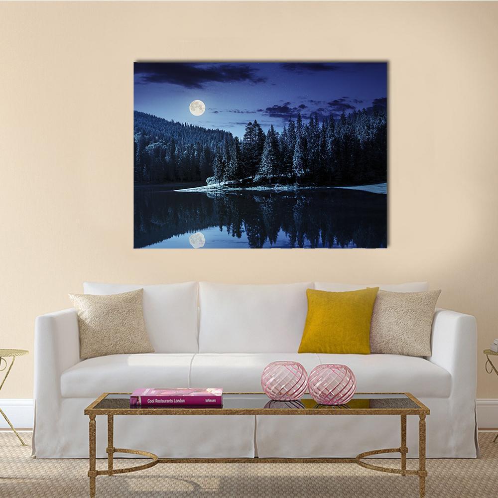 Lake Near Pine Forest Canvas Wall Art-5 Horizontal-Gallery Wrap-22" x 12"-Tiaracle