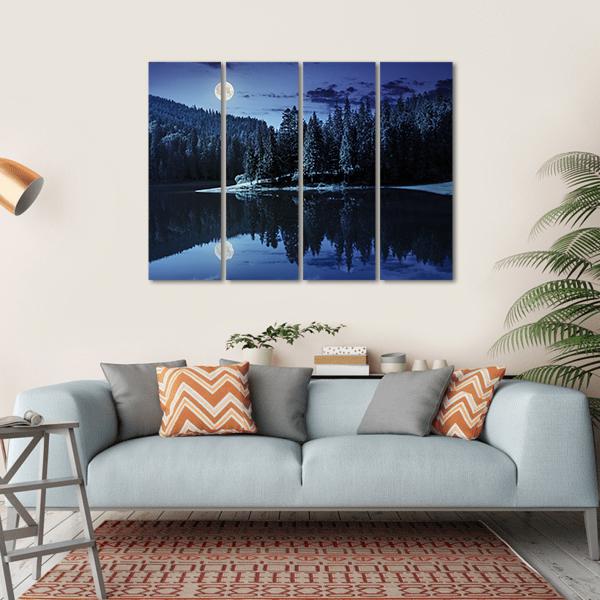 Lake Near Pine Forest Canvas Wall Art-4 Horizontal-Gallery Wrap-34" x 24"-Tiaracle
