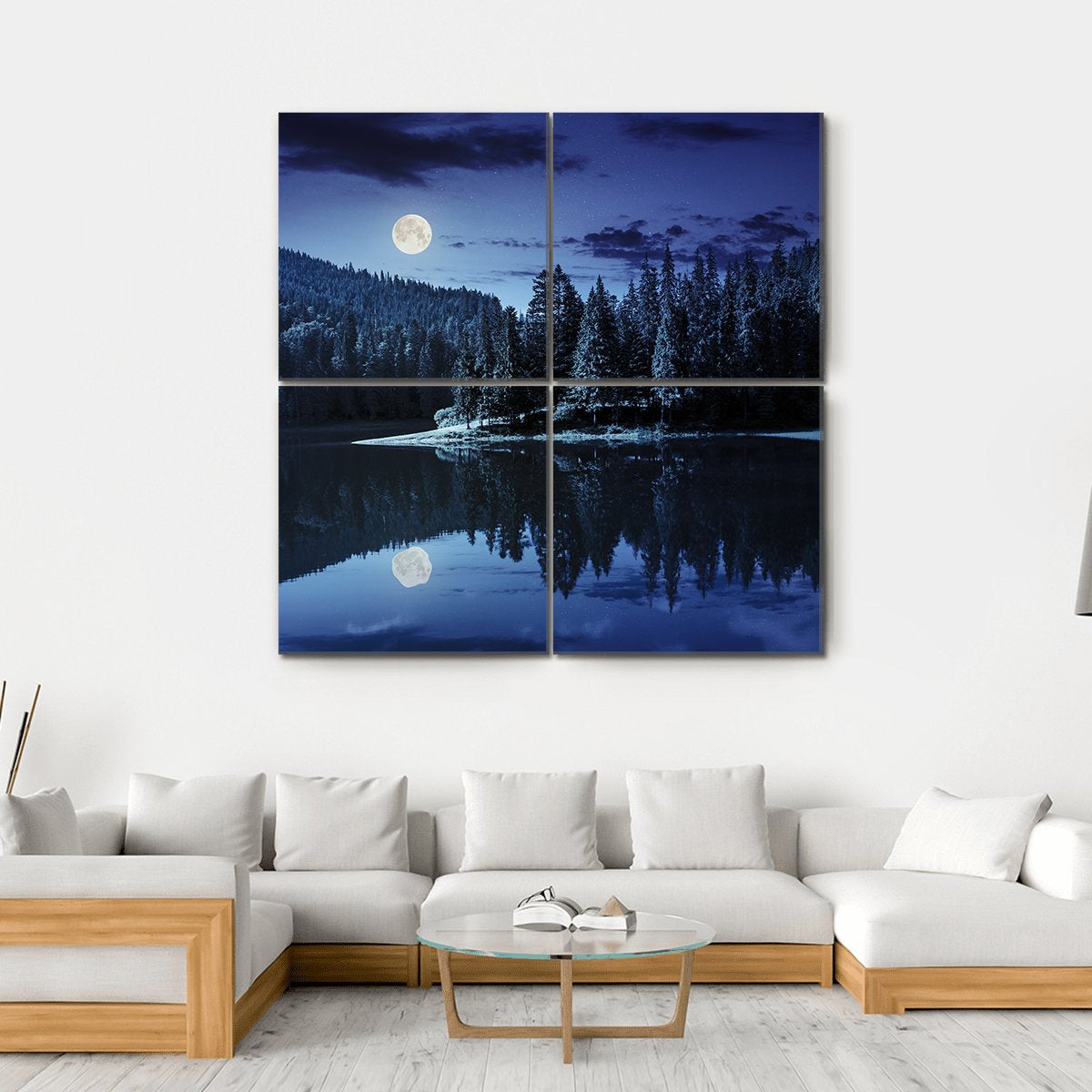 Lake Near Pine Forest Canvas Wall Art-4 Square-Gallery Wrap-17" x 17"-Tiaracle