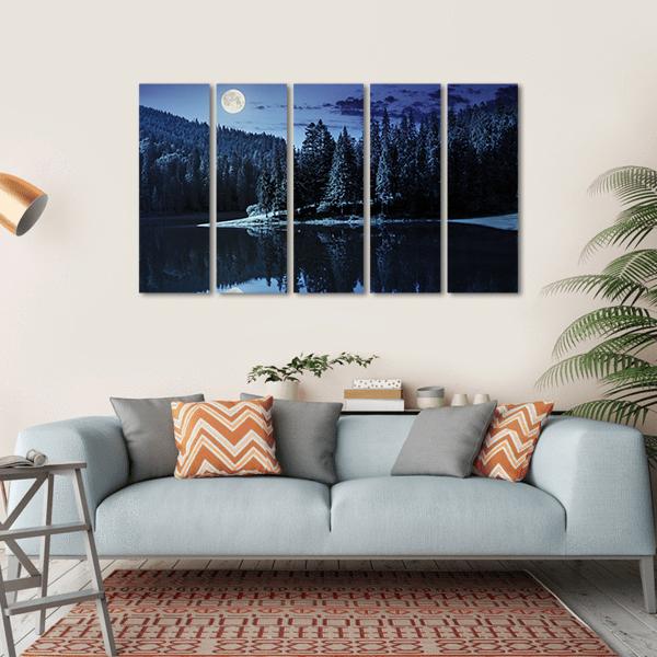 Lake Near Pine Forest Canvas Wall Art-5 Horizontal-Gallery Wrap-22" x 12"-Tiaracle