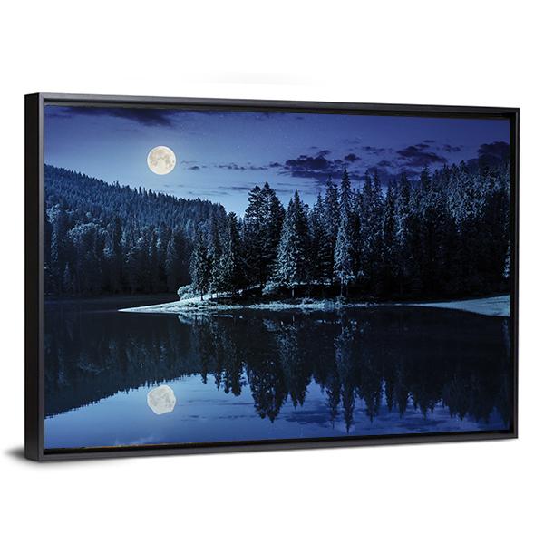 Lake Near Pine Forest Canvas Wall Art-3 Horizontal-Gallery Wrap-25" x 16"-Tiaracle