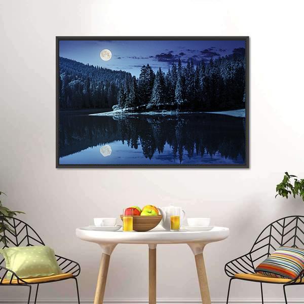 Lake Near Pine Forest Canvas Wall Art-5 Horizontal-Gallery Wrap-22" x 12"-Tiaracle