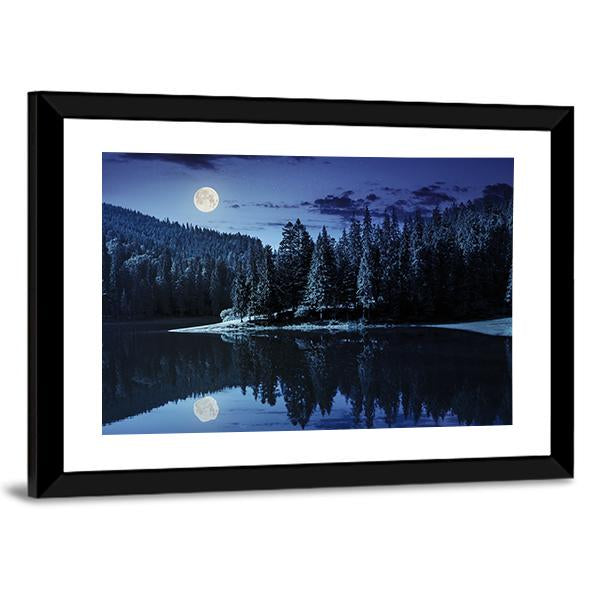 Lake Near Pine Forest Canvas Wall Art-3 Horizontal-Gallery Wrap-25" x 16"-Tiaracle