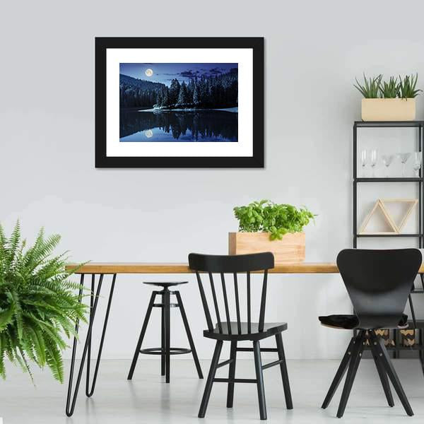 Lake Near Pine Forest Canvas Wall Art-5 Horizontal-Gallery Wrap-22" x 12"-Tiaracle