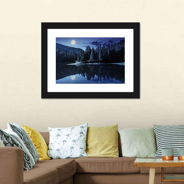 Lake Near Pine Forest Canvas Wall Art-3 Horizontal-Gallery Wrap-25" x 16"-Tiaracle