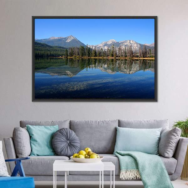 Lake Near Sawtooth Mountain Canvas Wall Art-3 Horizontal-Gallery Wrap-25" x 16"-Tiaracle
