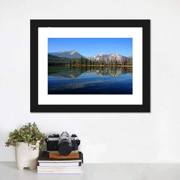 Lake Near Sawtooth Mountain Canvas Wall Art-1 Piece-Framed Print-20" x 16"-Tiaracle