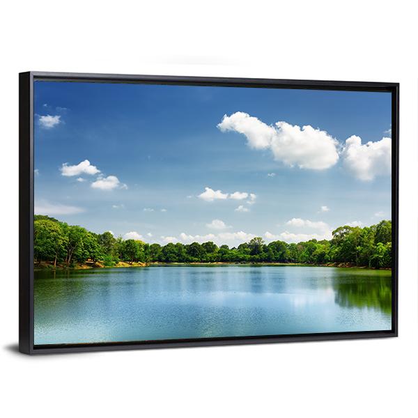 Lake Nestled Among Rain Forest In Cambodia Canvas Wall Art-3 Horizontal-Gallery Wrap-25" x 16"-Tiaracle