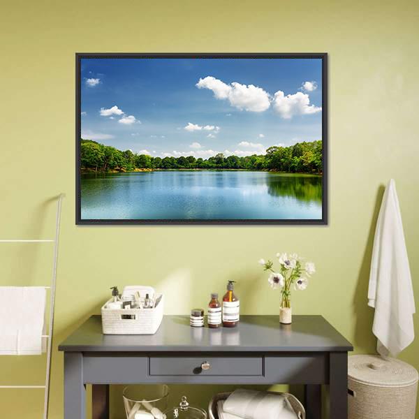 Lake Nestled Among Rain Forest In Cambodia Canvas Wall Art-1 Piece-Floating Frame-24" x 16"-Tiaracle