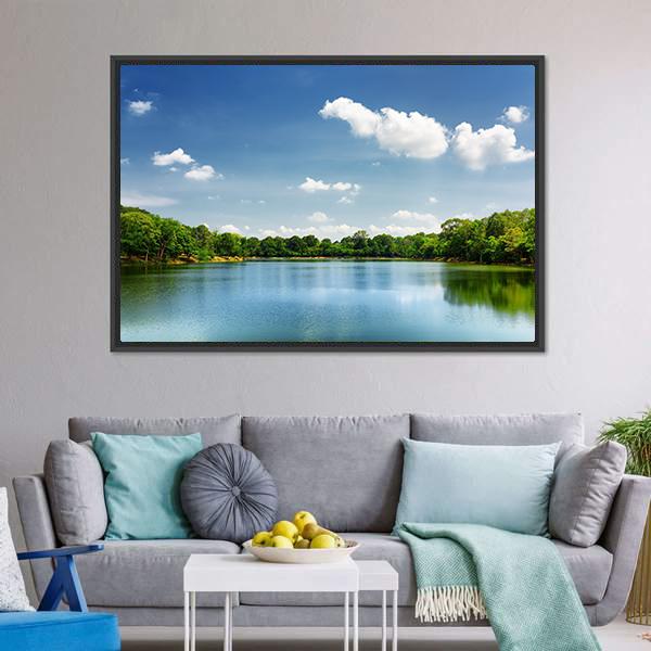 Lake Nestled Among Rain Forest In Cambodia Canvas Wall Art-3 Horizontal-Gallery Wrap-25" x 16"-Tiaracle