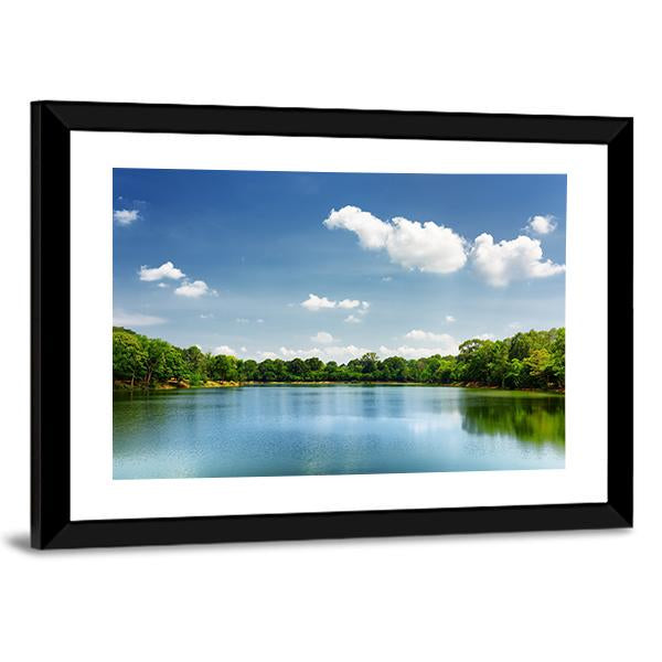 Lake Nestled Among Rain Forest In Cambodia Canvas Wall Art-3 Horizontal-Gallery Wrap-25" x 16"-Tiaracle