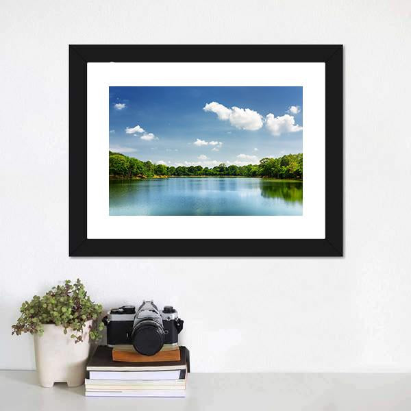 Lake Nestled Among Rain Forest In Cambodia Canvas Wall Art-1 Piece-Framed Print-20" x 16"-Tiaracle