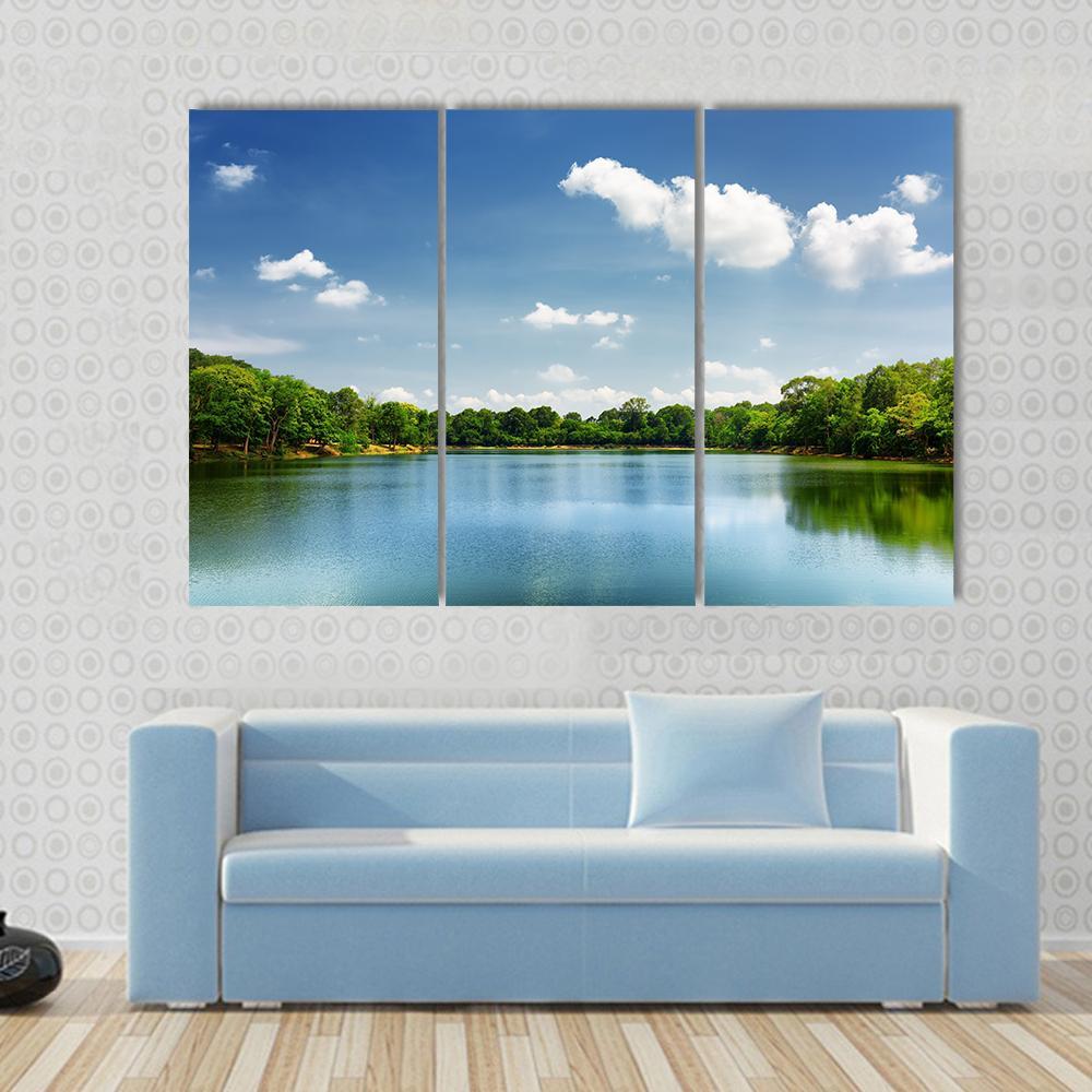 Lake Nestled Among Rain Forest In Cambodia Canvas Wall Art-3 Horizontal-Gallery Wrap-37" x 24"-Tiaracle