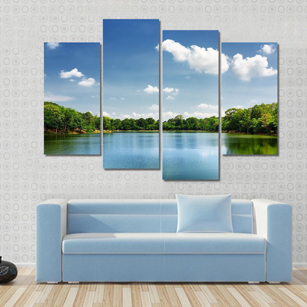 Lake Nestled Among Rain Forest In Cambodia Canvas Wall Art-4 Pop-Gallery Wrap-50" x 32"-Tiaracle