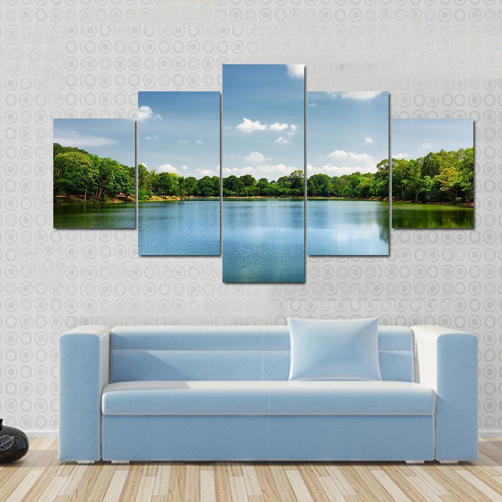 Lake Nestled Among Rain Forest In Cambodia Canvas Wall Art-5 Star-Gallery Wrap-62" x 32"-Tiaracle
