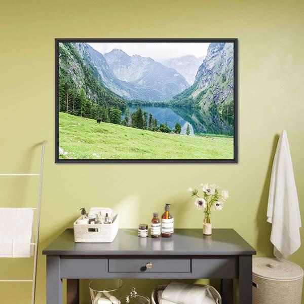 Lake Obersee Canvas Wall Art-1 Piece-Floating Frame-24" x 16"-Tiaracle